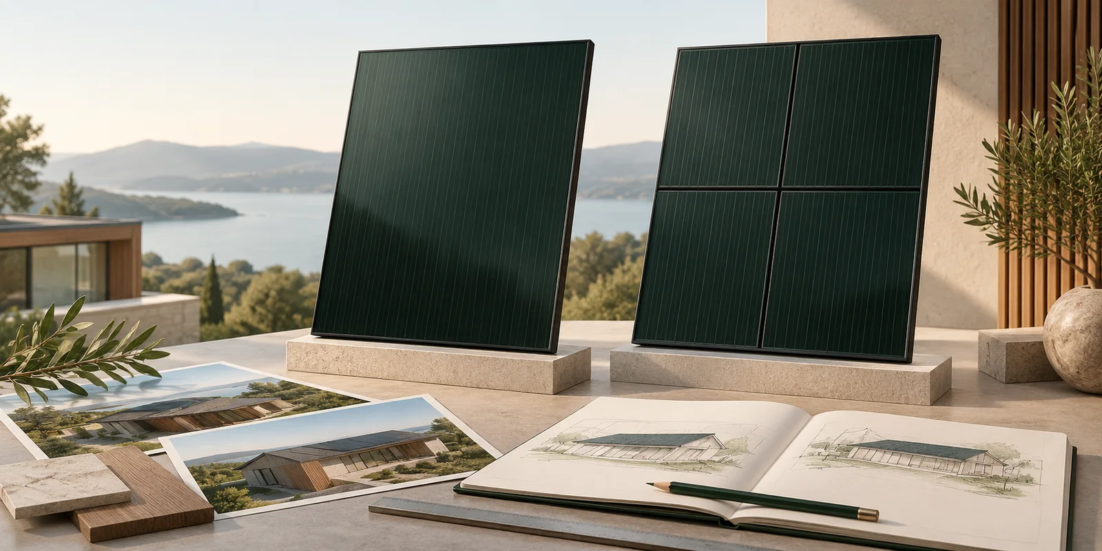 Concept illustration for All-black or 4-split photovoltaic modules?