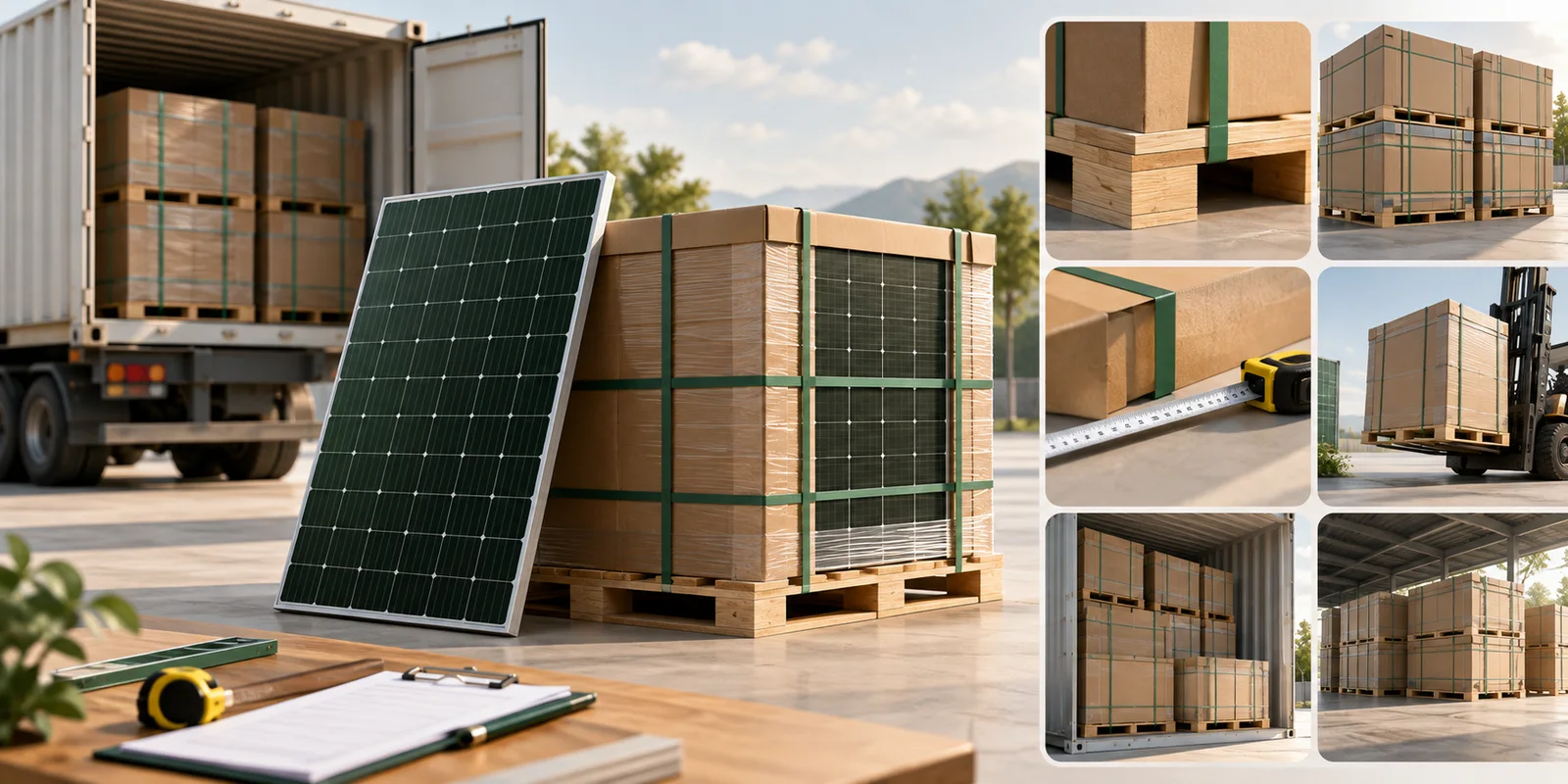 Concept illustration for Which packaging and pallet data should be reviewed before PV module delivery?